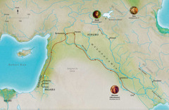 Map of Bible lands related to the lives of faithful Abel, Noah, Abram (Abraham)