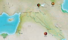 Mapa das terras onde se passaram os relatos bíblicos dos servos fiéis: Abel, Noé, Abraão (Abrão)