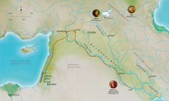 Map of Bible lands related to the lives of faithful Abel, Noah, Abram (Abraham)