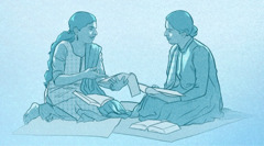 Zwei Frauen beschäftigen sich gemeinsam mit der Bibel