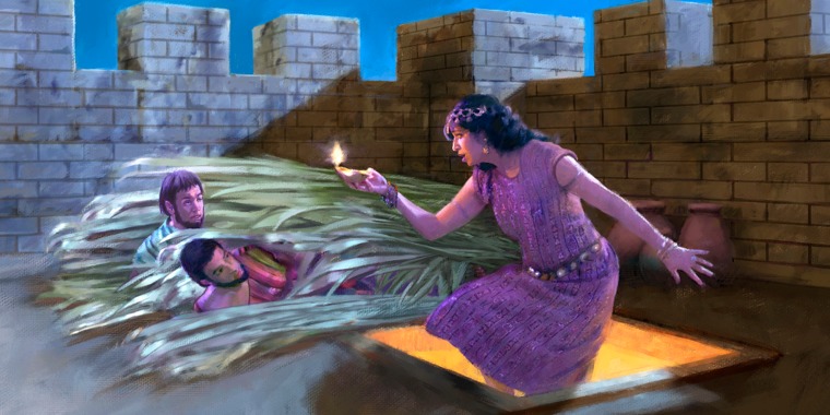 Rahab comes up to the roof where the spies are hiding