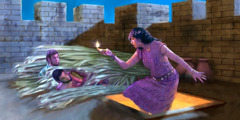 Rahab comes up to the roof where the spies are hiding