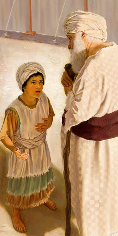 Young Samuel speaking to High Priest Eli