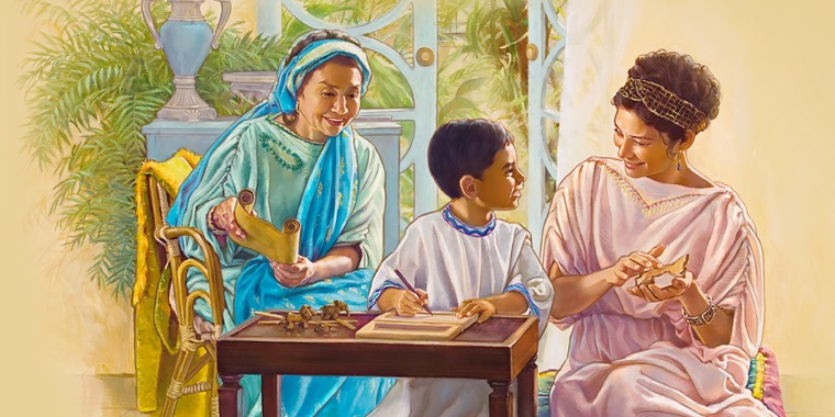 Young Timothy learning from his mother, Eunice, and grandmother, Lois