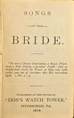 Titelseite des Liederbuches von 1879: „Songs of the Bride“ (Brautgesänge)