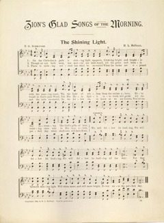 Pepala lokhala ndi mau a nyimbo ya mutu wakuti The Shining Light, yocokela m’buku lakuti Zion’s Glad Songs of the Morning, 1896
