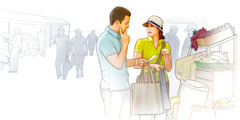 Muž i žena u zajedničkoj kupovini gledaju popis namirnica