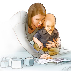 Maminka svému malému dítěti čte