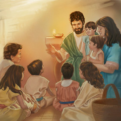 José e Maria dando instrução espiritual aos seus filhos