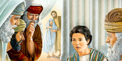 Jesús, con 12 años, haciendo preguntas a los maestros judíos en el templo