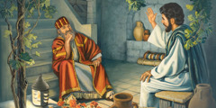 Jesus talks with Nicodemus at night