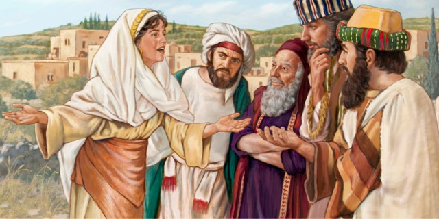 En Sicar, la samaritana le cuenta a la gente de la ciudad las cosas que le ha dicho Jesús