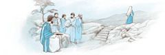 Jesus’ disciples return to the well and the Samaritan woman leaves