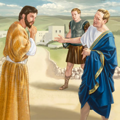 Quando Jesus se aproxima da casa do centurião, ele é recebido pelos amigos do oficial