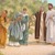 Jesus och hans apostlar möter ett begravningsfölje i Nain; en änka sörjer förlusten av sin ende son
