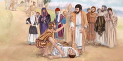 Un padre pidiéndole a Jesús que cure a su hijo endemoniado