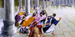 Los judíos tratan de atrapar a Jesús y agarran piedras para matarlo, pero él se escapa