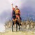 Un roi à cheval suivi d’une troupe de soldats engage une bataille