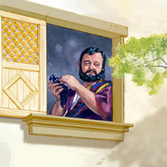 Ein in Purpur gekleideter reicher Mann schaut aus dem Fenster