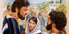Jesus and Mary cry as others look on