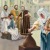 Jesús observa a una viuda pobre echar dos moneditas en una de las arcas del tesoro del templo