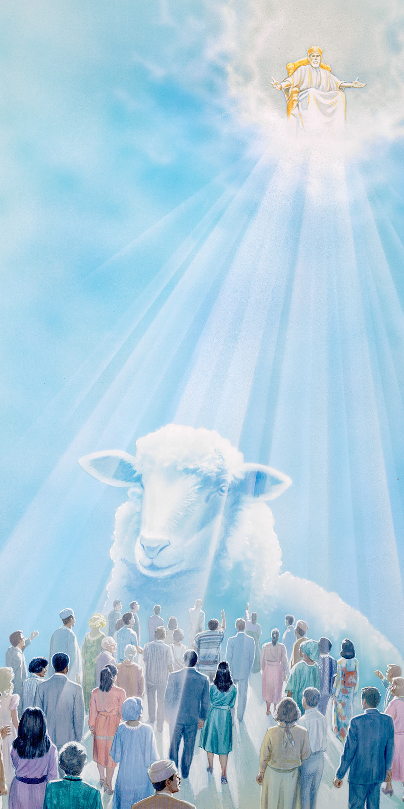 Jezus zit op zijn verheven troon en degenen die getrouw zijn worden aangemerkt als schapen