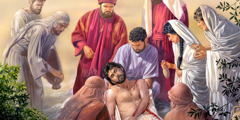 Jesu Leichnam wird für das Begräbnis vorbereitet