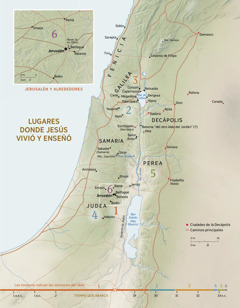 Mapa que muestra los lugares donde Jesús vivió y enseñó