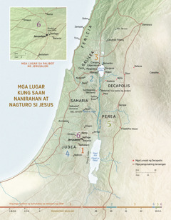 Isang mapa ng mga lugar kung saan nanirahan at nagturo si Jesus