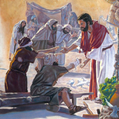يسوع يمد يده ليشفي مريضين