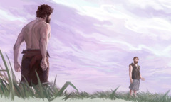 Cain approaches Abel in a field
