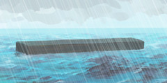 A arca flutua enquanto a chuva cai