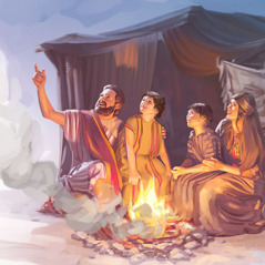 اسحاق ورفقة مع ابنيهما التوأمين:‏ يعقوب وعيسو