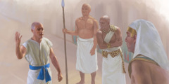 Joseph erklärt dem Pharao, was dessen Träume bedeuten