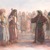 可拉和他的支持者站在摩西和亞倫面前