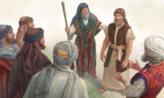 موسى يعلن امام الكهنة ورجال آخرين ان يهوه اختار يشوع قائدا بعده