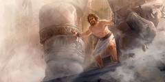 Dagonov hram urušava se nakon što je Samson odgurnuo njegove noseće stupove