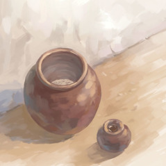 Une jarre d’huile et un pot de farine