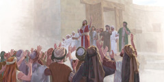عزرا يشكر يهوه في ساحة كبيرة والشعب يرفعون ايديهم موافقين