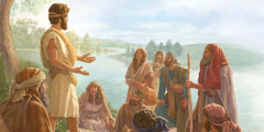 يوحنا المعمدان يعلِّم الناس على ضفاف نهر الاردن