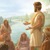 Jean le Baptiste enseigne les gens sur les berges du Jourdain