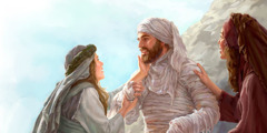 Lázaro, depois de ser ressuscitado, e suas irmãs, Maria e Marta