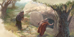 Frauen wundern sich über Jesu leeres Grab