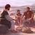 Jesús conversa con sus discípulos mientras cocina pescado sobre el fuego