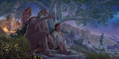 Abraão falando com seu filho Isaque sobre as estrelas