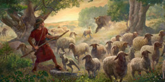 David beschützt seine Schafe vor einem Bären