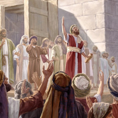 Ezra en andere mannen onderwijzen Jehovah’s wetten aan het volk