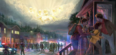 Jezus en de engelen kijken vanuit de hemel toe terwijl politieagenten en soldaten een wijk omsingelen. Een broeder laat twee Getuigen een huis binnen