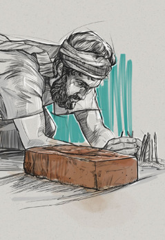 Ezechiël bouwt een belegeringswal rondom een baksteen