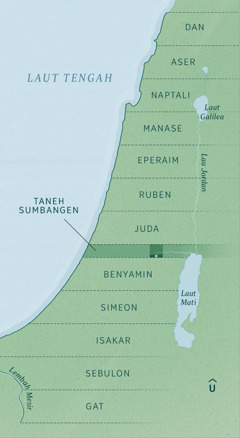 Peta si ncidahken batas-batas negri si ibagiken man kalak si itaban si mulihi e, bagi si itulis Esekiel. Taneh warisen suku-suku e seri pembaginna arah utara nari ku selatan, mulai arah suku Dan, Aser, Naptali, Manase, Eperaim, Ruben, Juda, Taneh Sumbangen, Benyamin, Simeon, Isakar, Sebulon, ras Gat.